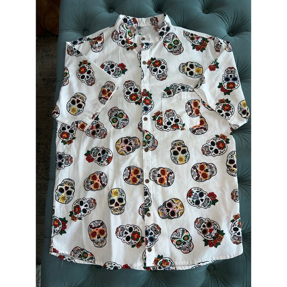 Mens GUAYABERA Mexican Wedding Shirt & Day of The Dead Skulls Button Down Bundle - Picture 2 of 10